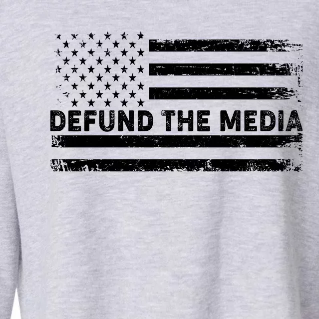 Distressed Defund The Media American Flag Cropped Pullover Crew