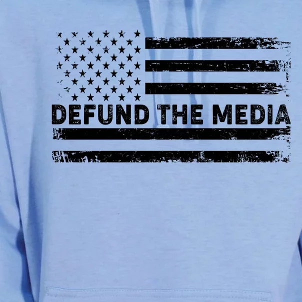 Distressed Defund The Media American Flag Unisex Surf Hoodie