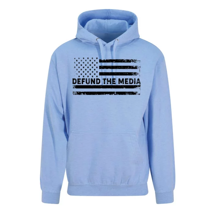 Distressed Defund The Media American Flag Unisex Surf Hoodie