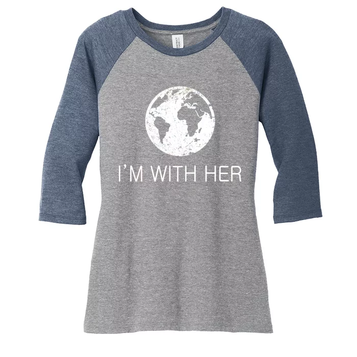 Distressed Earth Day I'm With Her Science March Women's Tri-Blend 3/4-Sleeve Raglan Shirt