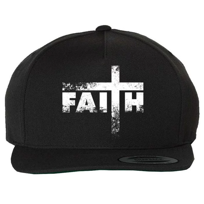 Distressed Faith Cross Wool Snapback Cap