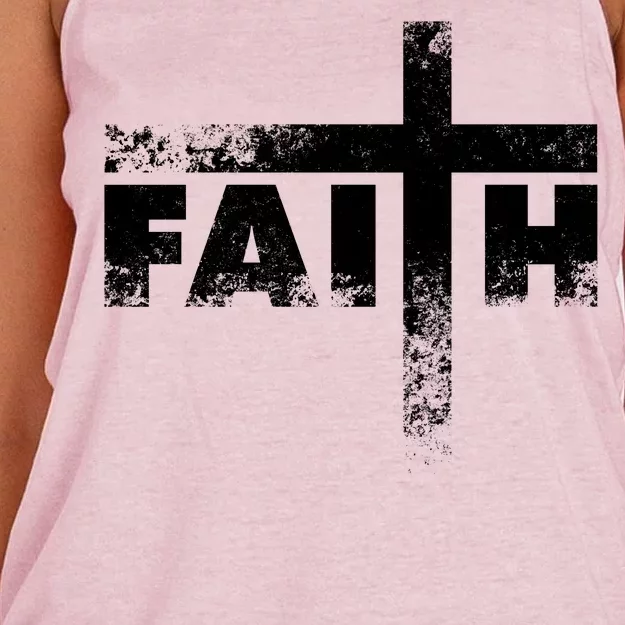 Distressed Faith Cross Women's Knotted Racerback Tank