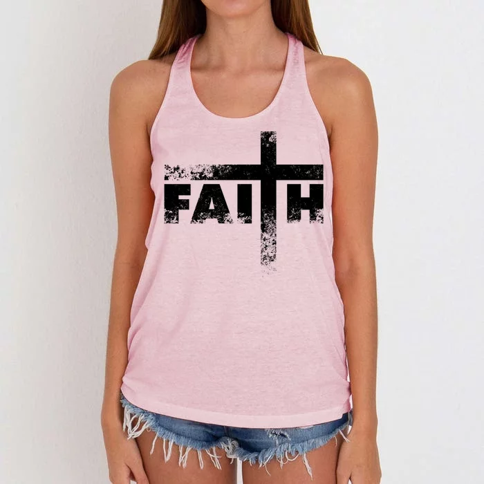 Distressed Faith Cross Women's Knotted Racerback Tank