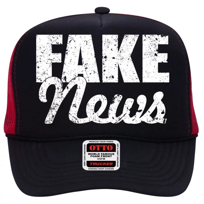 Distressed Fake News Logo High Crown Mesh Trucker Hat