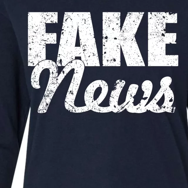 Distressed Fake News Logo Womens Cotton Relaxed Long Sleeve T-Shirt