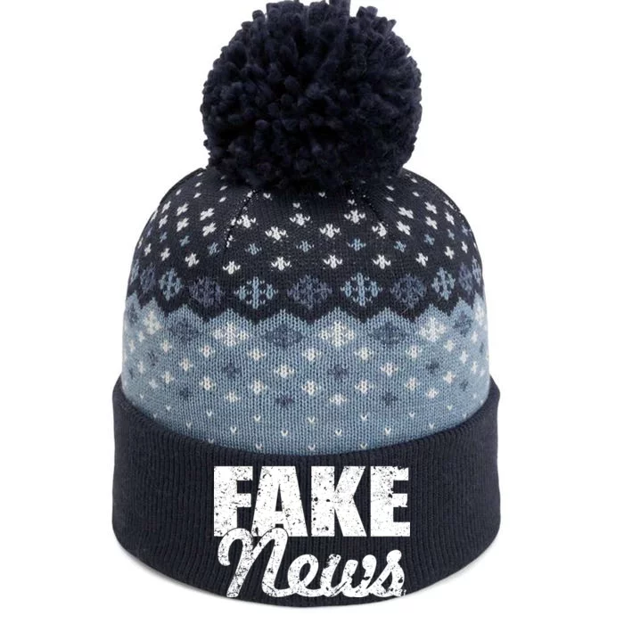 Distressed Fake News Logo The Baniff Cuffed Pom Beanie