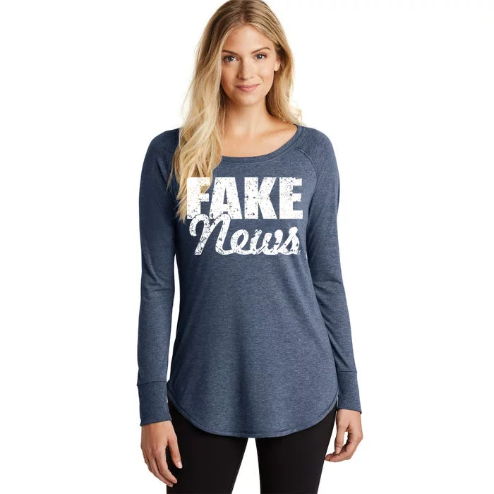 Distressed Fake News Logo Women's Perfect Tri Tunic Long Sleeve Shirt