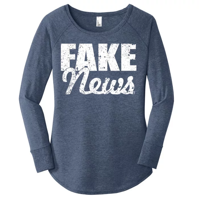 Distressed Fake News Logo Women's Perfect Tri Tunic Long Sleeve Shirt