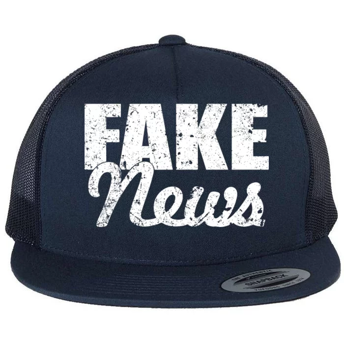 Distressed Fake News Logo Flat Bill Trucker Hat