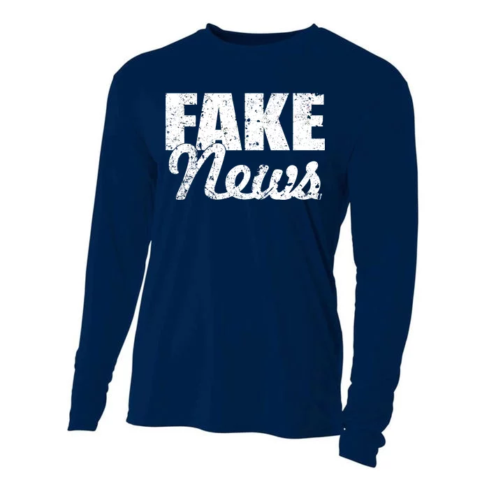 Distressed Fake News Logo Cooling Performance Long Sleeve Crew