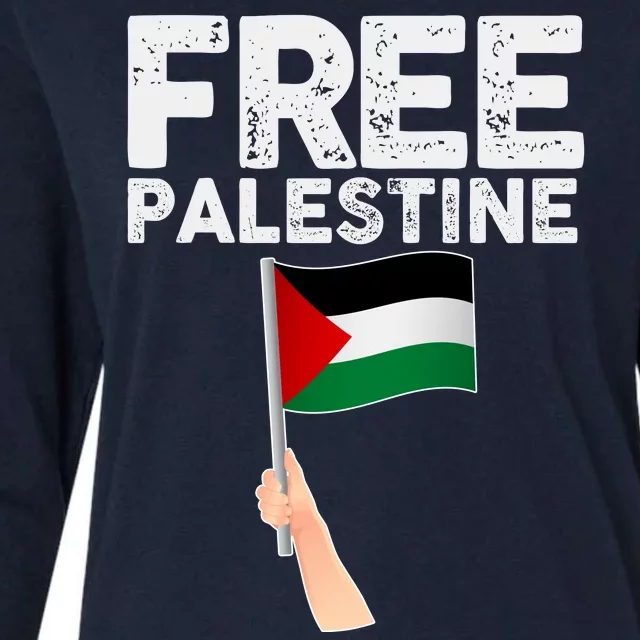 Distressed Free Palestine Waving Flag Womens Cotton Relaxed Long Sleeve T-Shirt