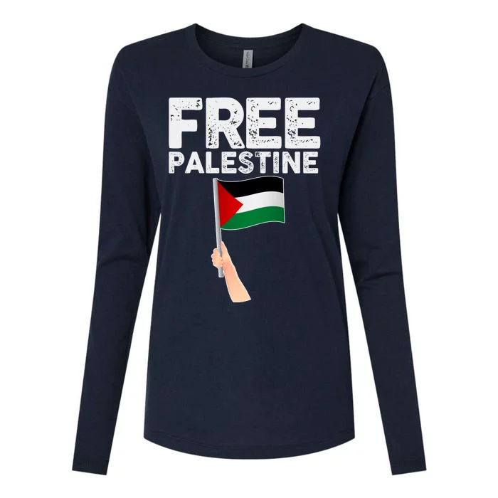 Distressed Free Palestine Waving Flag Womens Cotton Relaxed Long Sleeve T-Shirt