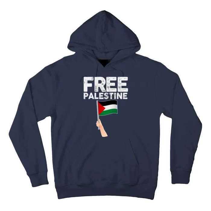 Distressed Free Palestine Waving Flag Hoodie