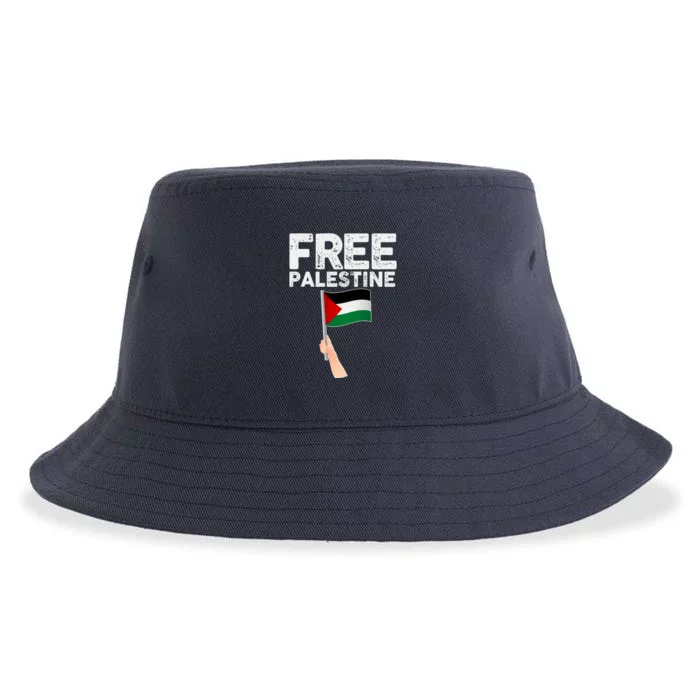 Distressed Free Palestine Waving Flag Sustainable Bucket Hat