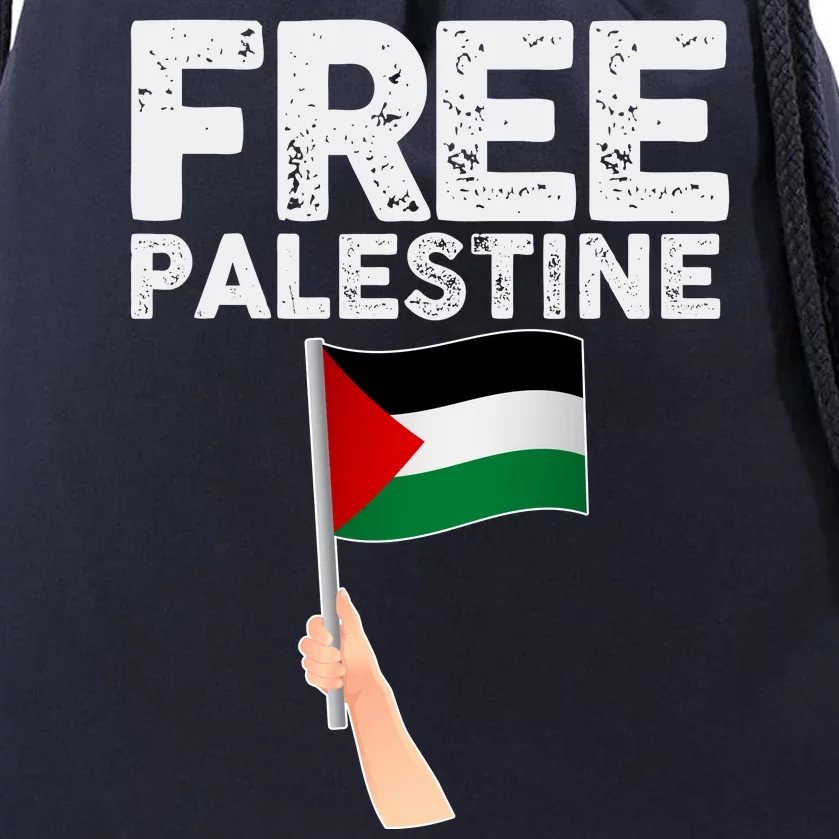 Distressed Free Palestine Waving Flag Drawstring Bag