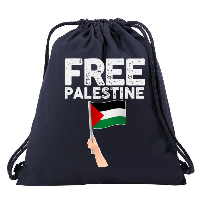 Distressed Free Palestine Waving Flag Drawstring Bag