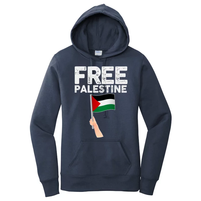 Distressed Free Palestine Waving Flag Women's Pullover Hoodie