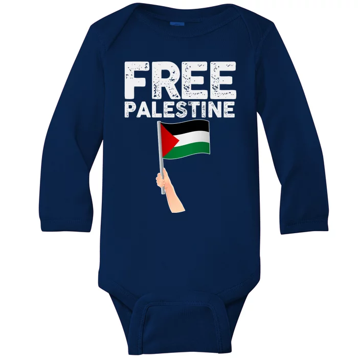 Distressed Free Palestine Waving Flag Baby Long Sleeve Bodysuit