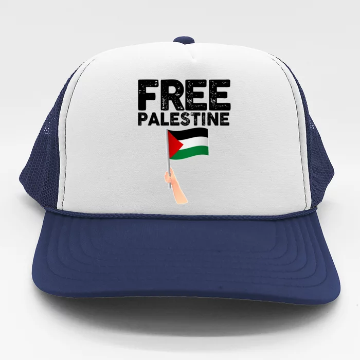 Distressed Free Palestine Waving Flag Trucker Hat