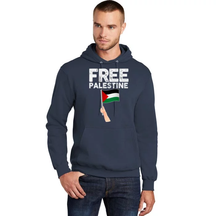 Distressed Free Palestine Waving Flag Tall Hoodie