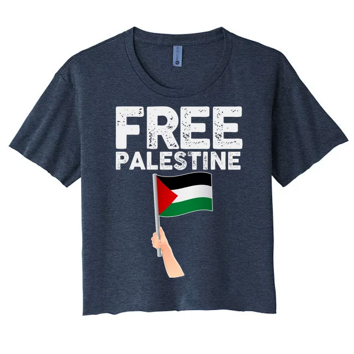 Distressed Free Palestine Waving Flag Women's Crop Top Tee