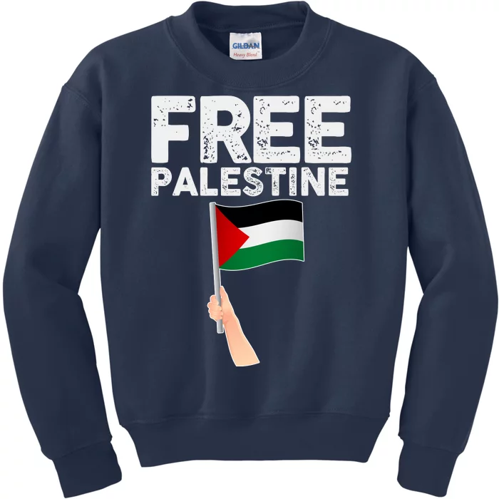 Distressed Free Palestine Waving Flag Kids Sweatshirt