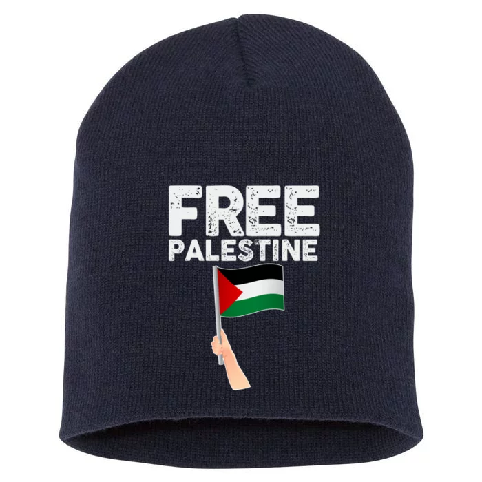 Distressed Free Palestine Waving Flag Short Acrylic Beanie