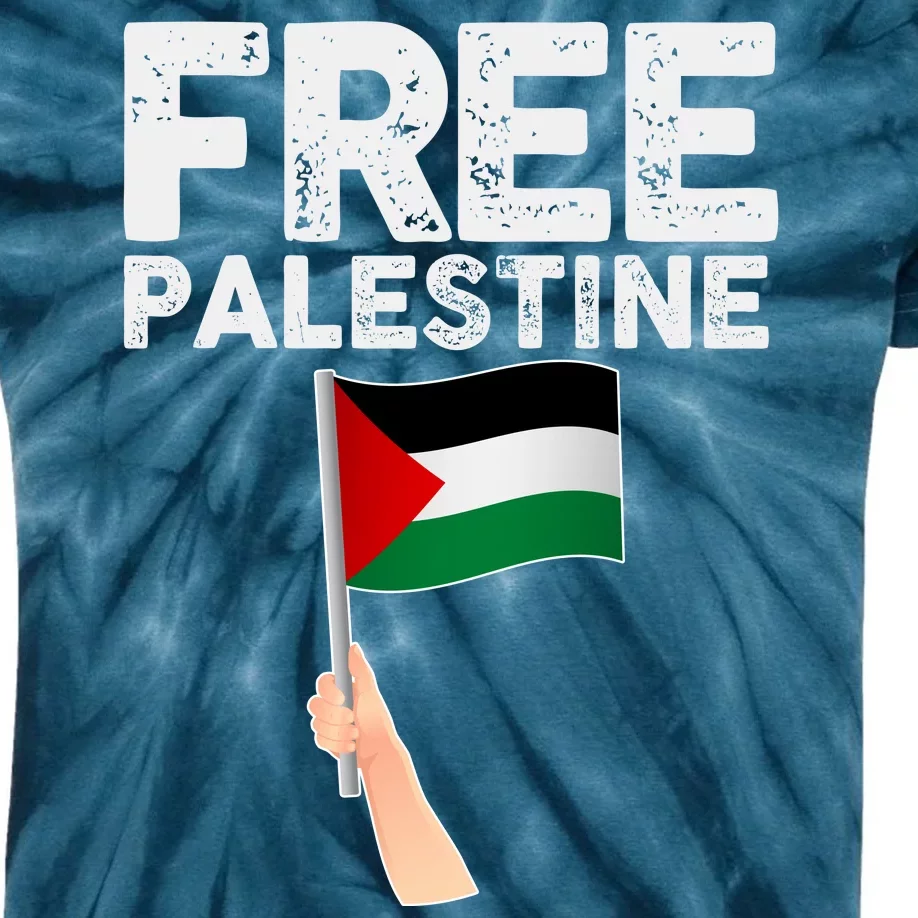 Distressed Free Palestine Waving Flag Kids Tie-Dye T-Shirt