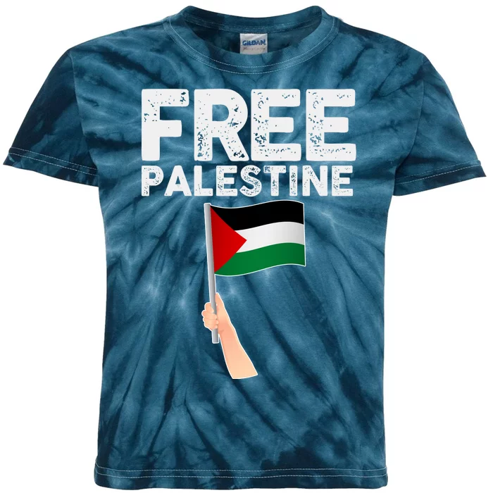 Distressed Free Palestine Waving Flag Kids Tie-Dye T-Shirt