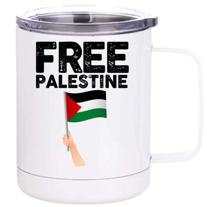 Distressed Free Palestine Waving Flag Front & Back 12oz Stainless Steel Tumbler Cup