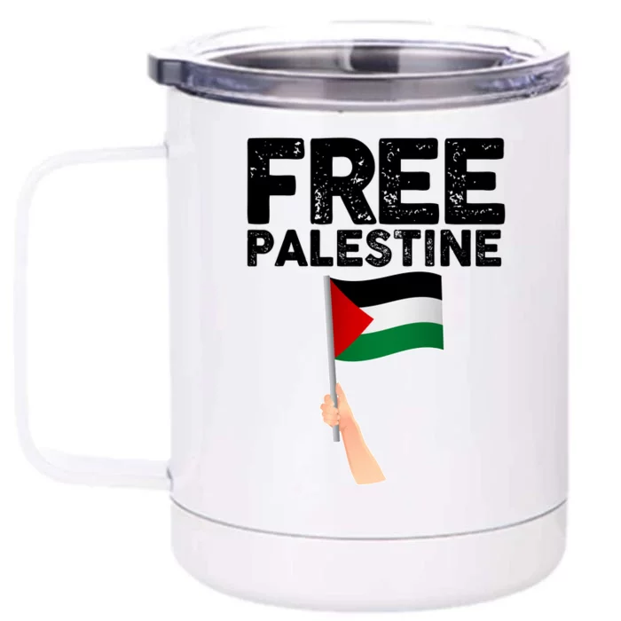 Distressed Free Palestine Waving Flag Front & Back 12oz Stainless Steel Tumbler Cup