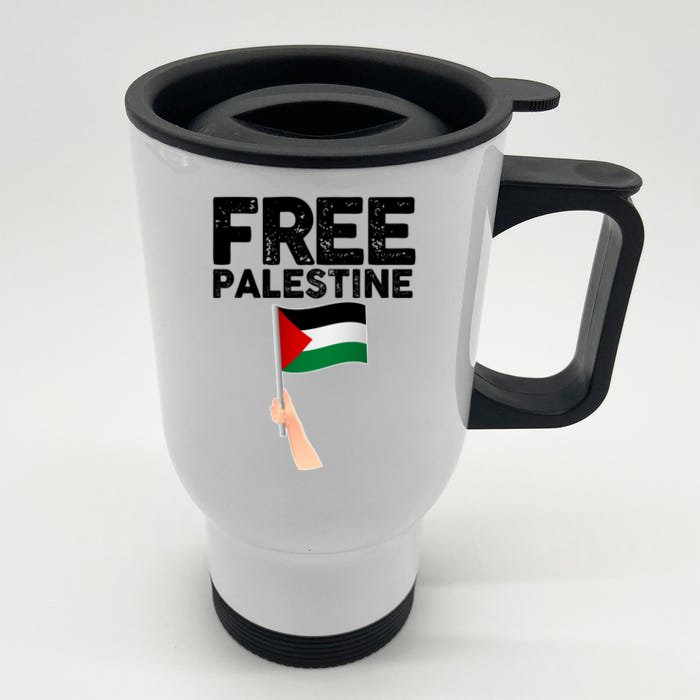 Distressed Free Palestine Waving Flag Front & Back Stainless Steel Travel Mug