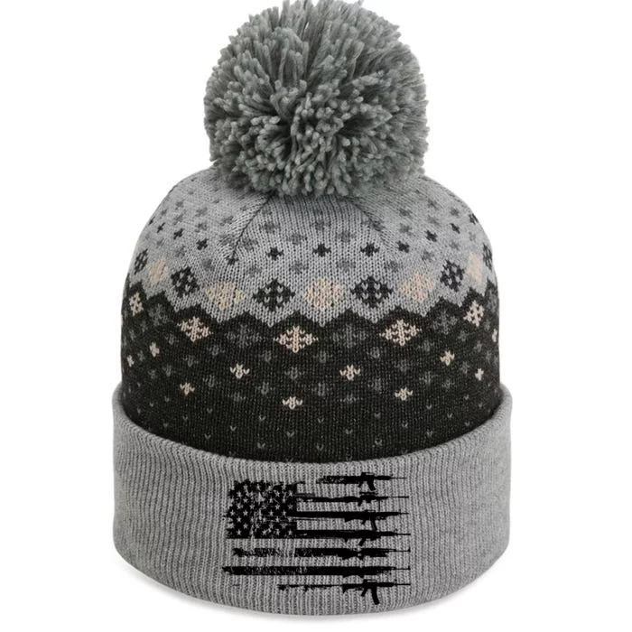 Distressed Gun Riffle US Flag The Baniff Cuffed Pom Beanie