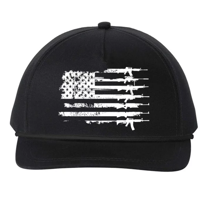 Distressed Gun Riffle US Flag Snapback Five-Panel Rope Hat