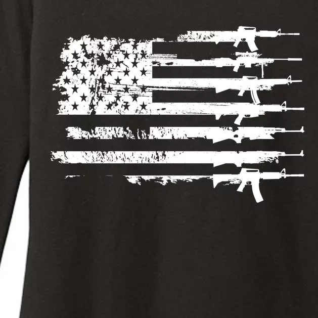 Distressed Gun Riffle US Flag Womens CVC Long Sleeve Shirt