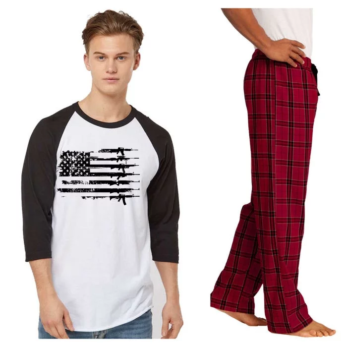 Distressed Gun Riffle US Flag Raglan Sleeve Pajama Set