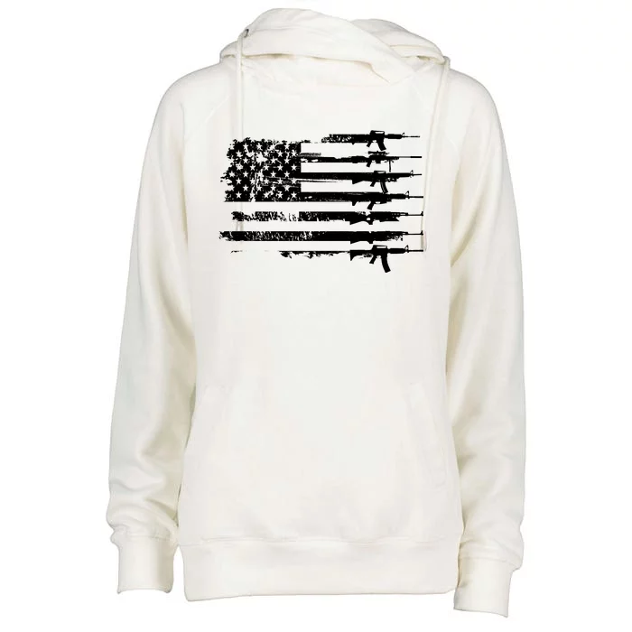 Distressed Gun Riffle US Flag Womens Funnel Neck Pullover Hood