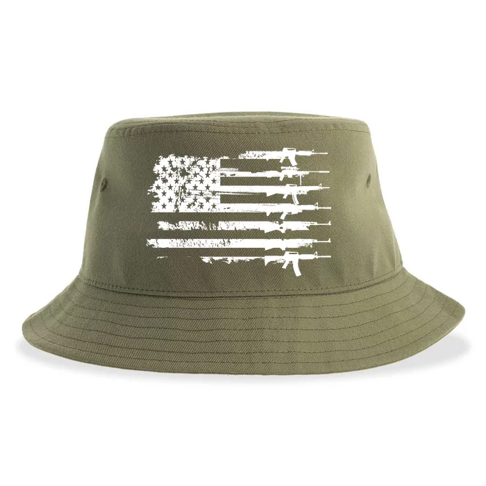 Distressed Gun Riffle US Flag Sustainable Bucket Hat