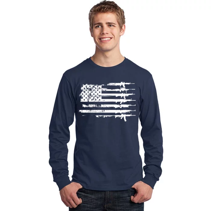 Distressed Gun Riffle US Flag Tall Long Sleeve T-Shirt