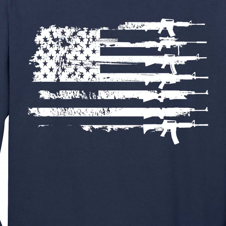 Distressed Gun Riffle US Flag Tall Long Sleeve T-Shirt