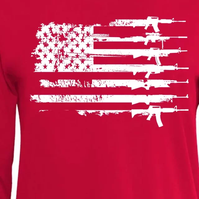 Distressed Gun Riffle US Flag Womens Cotton Relaxed Long Sleeve T-Shirt