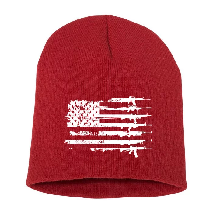 Distressed Gun Riffle US Flag Short Acrylic Beanie