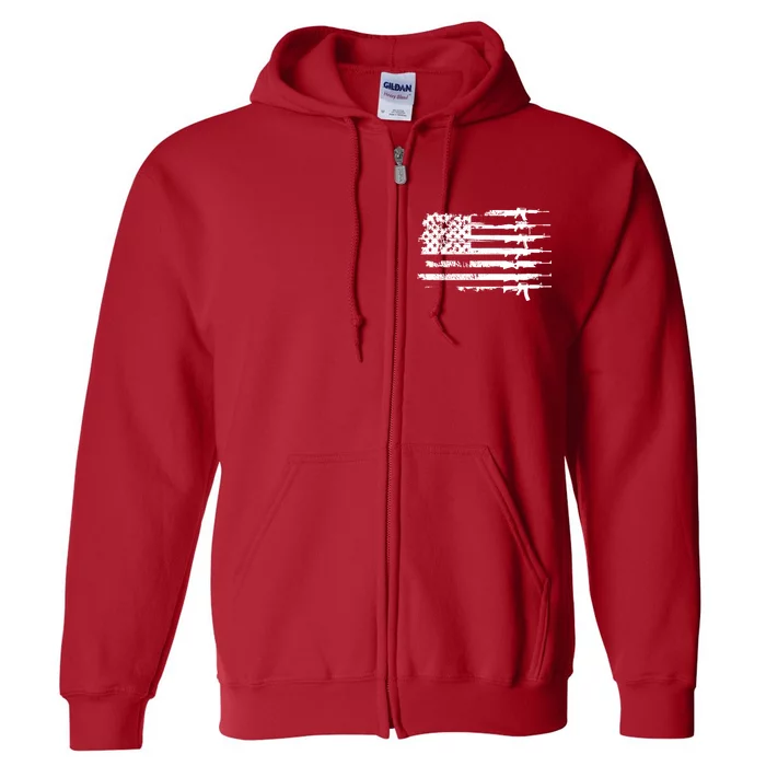 Distressed Gun Riffle US Flag Full Zip Hoodie