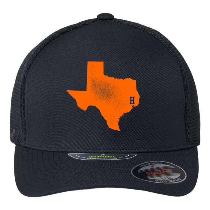 Distressed Houston Texas Baseball Fan Flexfit Unipanel Trucker Cap