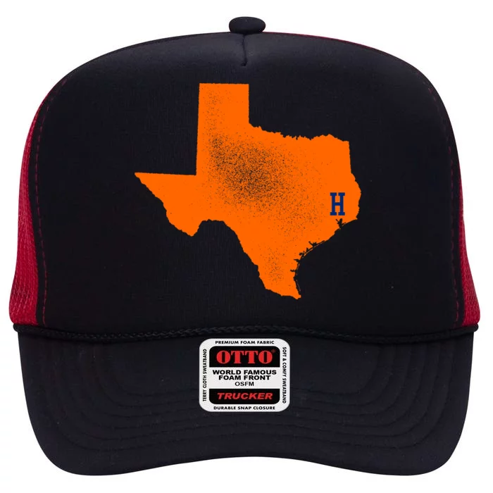 Distressed Houston Texas Baseball Fan High Crown Mesh Trucker Hat