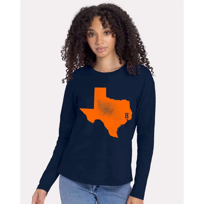 Distressed Houston Texas Baseball Fan Womens Cotton Relaxed Long Sleeve T-Shirt