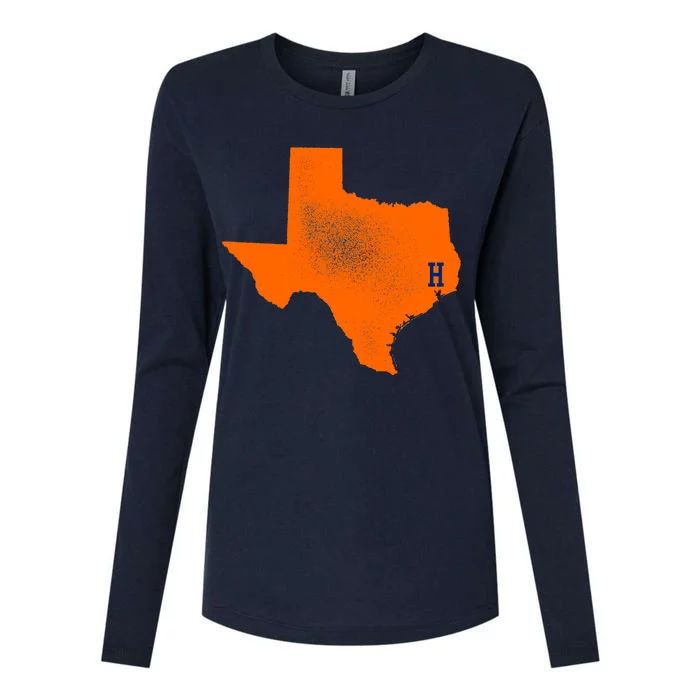 Distressed Houston Texas Baseball Fan Womens Cotton Relaxed Long Sleeve T-Shirt