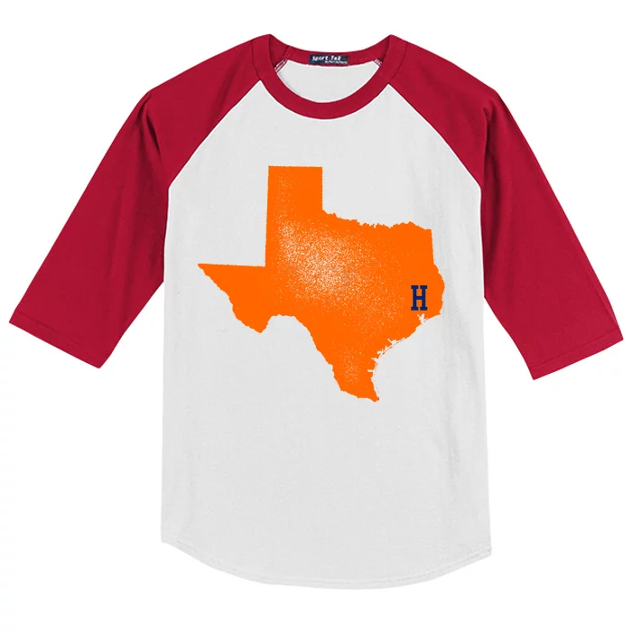 Distressed Houston Texas Baseball Fan Kids Colorblock Raglan Jersey