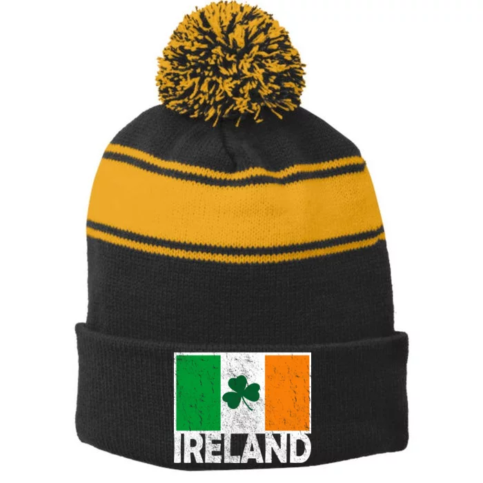 Distressed Ireland Vintage Flag Stripe Pom Pom Beanie