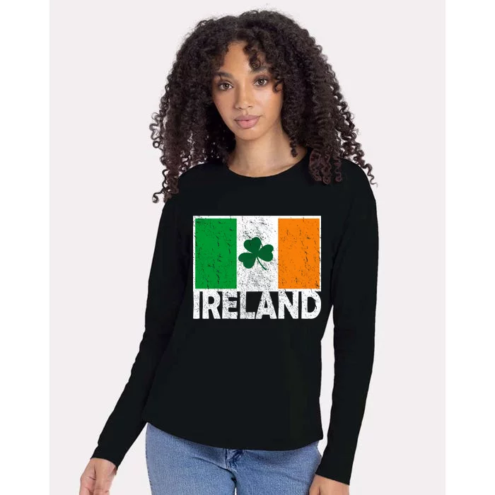 Distressed Ireland Vintage Flag Womens Cotton Relaxed Long Sleeve T-Shirt